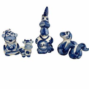 Vintage Gzhel Porcelain Hand Painted Animals Lot